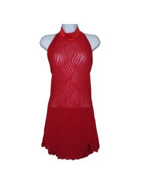 Lovers Lane Red Sheer Lace Halter Babydoll Chemise Sleepwear 1X Nylon Womens